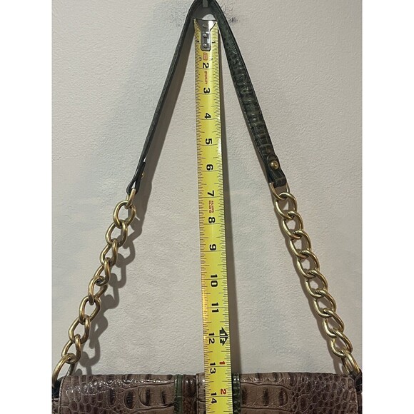 BRAHMIN Purse Croc Embossed Leather Shoulder Handbag Brown Green Chain Turn Lock - Picture 14 of 16